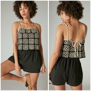Lucky Brand granny square crochet top romper Small